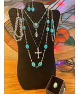 Amazing Layered Look - Turquoise Type Necklace, Bracelets, Ring and Earr... - £44.24 GBP