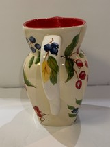 Vtg Retired FTD Ceramic Pitcher Jug Vase Red and Blue Berries Red Lined Top - £12.91 GBP