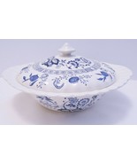 JOHNSON BROTHERS Round White Blue NORDIC COVERED SERVING DISH Onion Design - £58.93 GBP