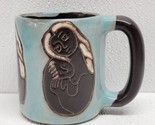 Mother Mom Child Baby Mara Mexico Mug Pottery Signed Large Coffee Cup Blue - $49.40