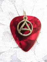 BLOOD RED REAL GUITAR PICK and A ANARCHY ROUND PEWTER CHARM PENDANT NECK... - $6.99 CAD