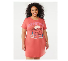 Joyspun Women&#39;s Print Sleepshirt with Pockets, Coral Bisque Plus Size 2X/3X - £19.61 GBP