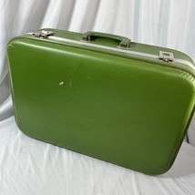 Vintage Suitcase Vinyl Olive Green Hard Sided 20x14x6 Overnight Case Lug... - £22.35 GBP