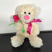 KellyToy LOVE BEAR with Red Rose  Soft 9in sit tall Plush stuffed animal. Nice! - £10.45 GBP