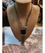 White House/ Black Market Silver Tone Black Necklace 22&quot; Ext.  Signed Ta... - $29.99