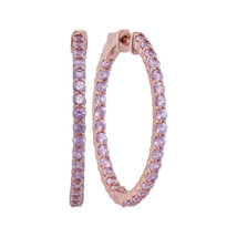 14k Rose Gold Womens Round Pink Sapphire Inside Outside Hoop Earrings 3-3/4 - £1,054.74 GBP