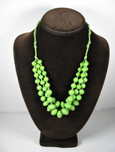 Lite Green Glass Saucer Beads Vintage Necklace Triple Strand Knotted 3 Rows 20&quot; - £19.56 GBP