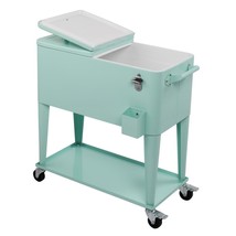 80Qt Rolling Outdoor Patio Cooler Cart On Wheels Portable Ice Chest With Shelf - £153.79 GBP