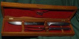 Minty! Vintage Gerber Chef Knife &amp; Fork Roast carving/slicing Set In Walnut Box! - £38.75 GBP