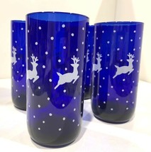 Set of 4 Libbey Cobalt Blue 16 oz Reindeer Tumblers - £18.91 GBP
