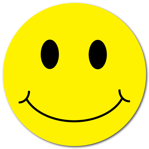 Smiley Face Stickers, Yellow Gloss Paper, 1 Inch Circle, Roll of 25 - $8.84