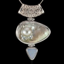 Vintage Mère De Poire Glissant Ensemble Pendentif en Argent Massif 86 MM... - $280.19 CAD