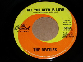 The Beatles All You Need Is Love 45 Rpm Record Capitol Orange Swirl Label - £18.37 GBP