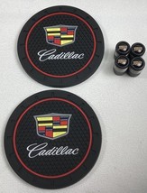Genuine Metal Tire Air Stem Valve Caps &amp; Coaster Set Yellow Emblem For C... - $35.81 CAD