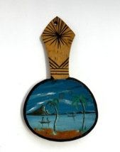 Tropical Scene Wall Hanging Wood Spoon Hand Painted 8&quot; - £7.92 GBP