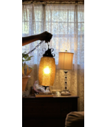 Vintage Swag Hanging Light Lamp MCM Amber Gold barrel shape long chain a... - $3,487.08 MXN