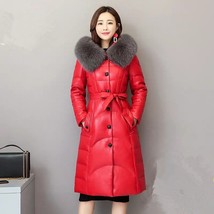 Er new fur imitation cotton coat women single breasted fox fur collar hooded mid length thumb200