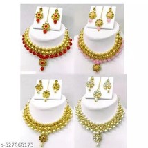Indian Women Set Of 4 Combo Necklace Set Gold plated Fashion Jewelry Wed... - $36.31