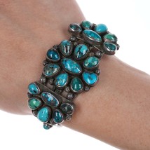 6&quot; c1940&#39;s Native American Silver Turquoise cluster cuff bracelet - £1,579.19 GBP