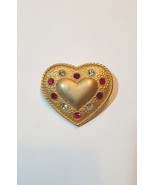 Vintage Signed Kristel Saint Martin Heart Pin Brooch with Rhinestones Go... - $100.69 CAD