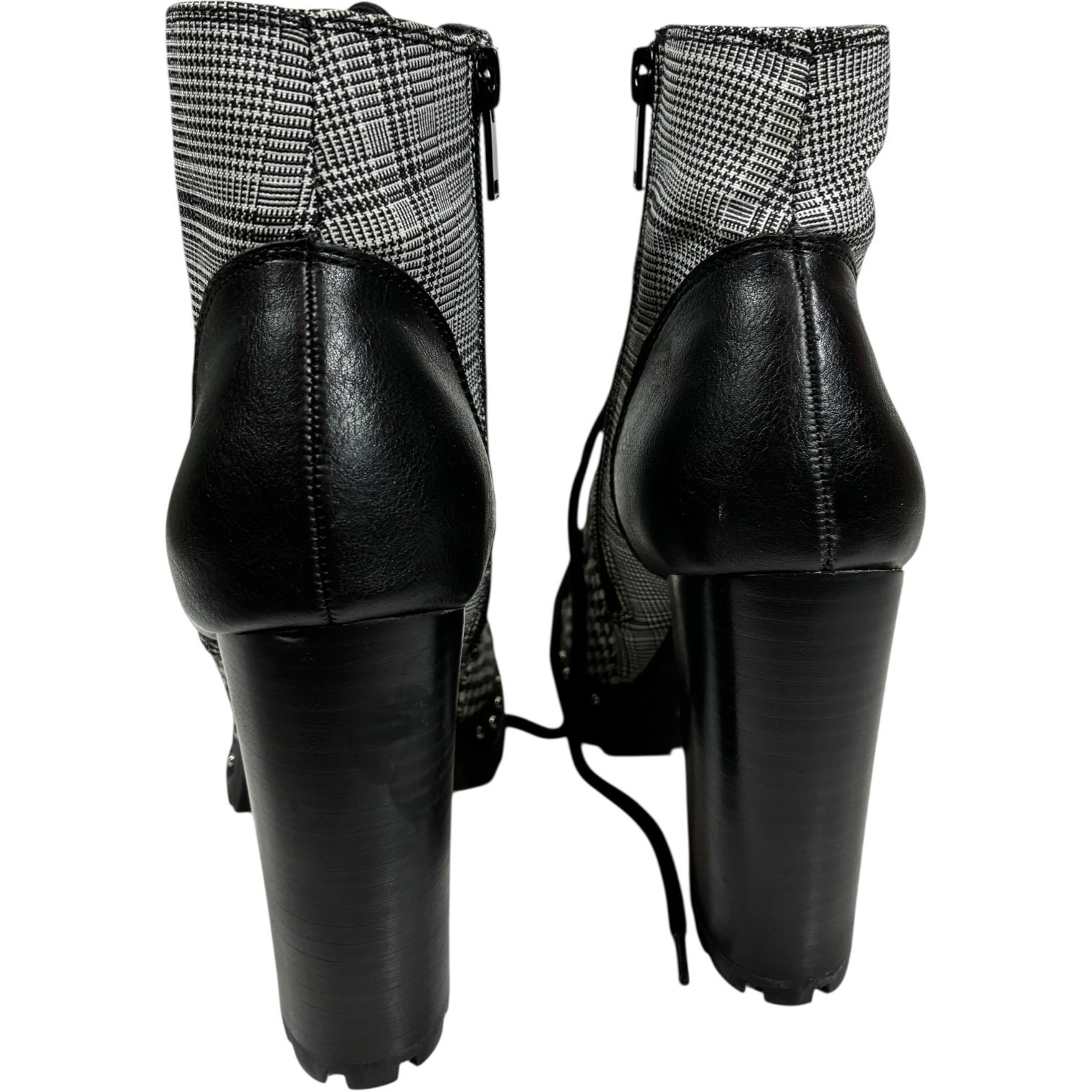 Aldo Marille Womens 6.5 Black & White Plaid/Checker Studded Heeled Ankle Boots Item image 9
