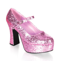 Sexy Shoes Sparkle Baby Pink Glitter Platform 4&quot; Heel Costume Mary Janes - £44.90 GBP