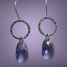 Purple CZ Rhinestone Crystal 925 Sterling Silver  Tear Drop Dangle Earring 10/18 - £30.30 GBP