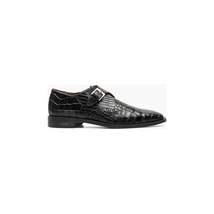 25637-001 Stacy Adams Rapino Plain Toe Monk Strap Shoes Crocodile Print Black image 3