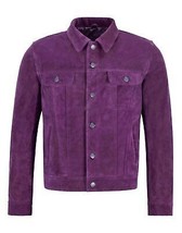 Veste de camionneur en cuir violet pour homme en daim pur sur mesure Taille... - £118.59 GBP