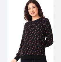 Victoria&#39;s Secret Floral Thermal Pajama TOP Size XS Black Red - $17.86