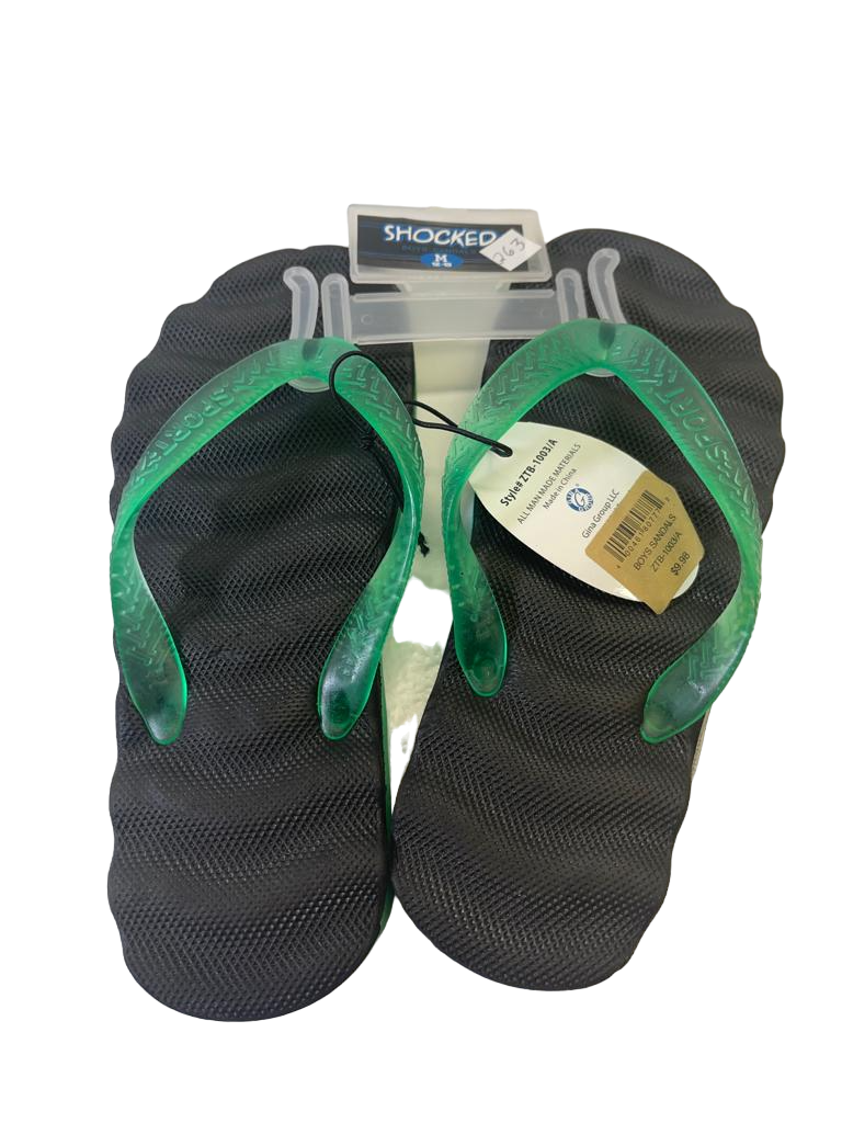 Shocked Boy&#39;s Cushion The Insole Flip-Flops With Contrast Black/Green, M... - $8.90