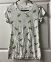 Wound Up Cap Sleeve T shirt  Juniors Size Medium 7-9 White Green Dinosaur Print - £5.40 GBP