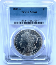 1881-S $1 Silver Morgan Dollar Graded by PCGS as MS64 - $178.20