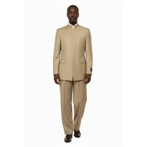 Men Apollo King Band Collarless Church Suit Mandarin 5 Hidden Buttons AG57 Tan image 7