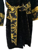 Authentic L NEW $750 VERSACE Black Gold Terry Cloth LOGO Unisex Bath Robe Medusa image 5