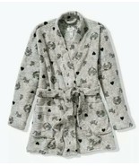 Womens Robe Victoria&#39;s Secret PINK Long Sleeve Gray Plush Sleep-size M - £35.04 GBP