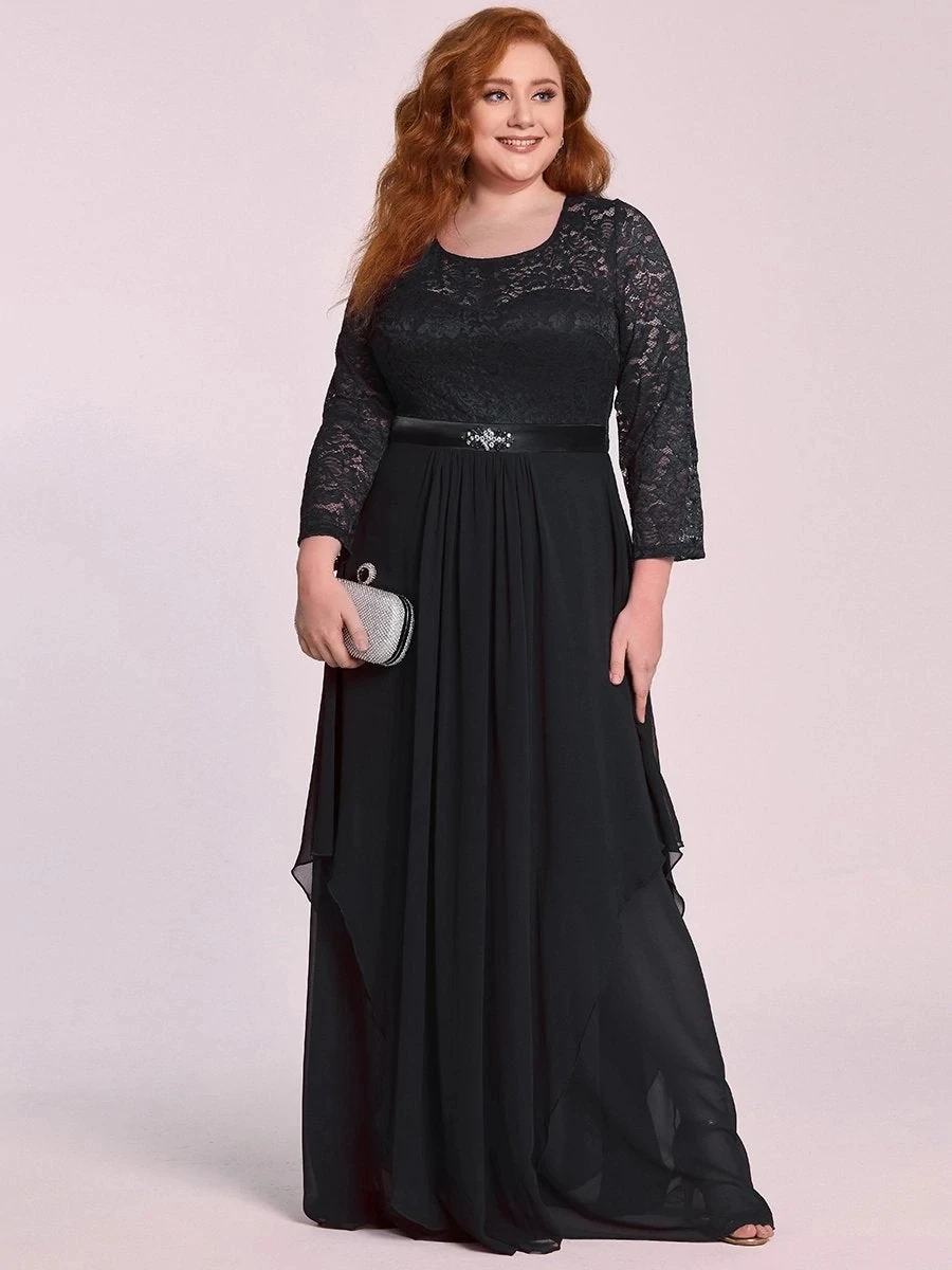 Plus size Evening Dresses  Long Sleeve A-Line Crew Neck Gown 2023 ever pretty of - $127.78