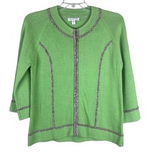 Coldwater Creek Green Sweater with Brown Heathered Trip Full Zio Size Medium - £24.43 GBP