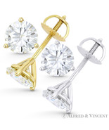 3.00ct Round Cut Moissanite Charles &amp; Colvard Martini Stud Earrings in 1... - $11,934.21 MXN