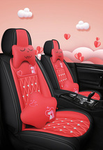 Full Leather Cartoon Car Seat Covers Set Universal Car Interior 4 Colors - Red - £133.67 GBP