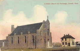 Catholic Church and Parsonage Lincoln Kansas 1914 postcard - £5.53 GBP
