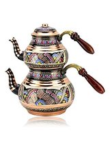 LaModaHome Handmade Copper Turkish Traditional Tea Pot with Wooden Non-Burning H - £64.04 GBP