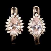 Natural Unheated Pear Pink Morganite 7x5mm White Topaz 925 Silver Earrings - £112.77 GBP