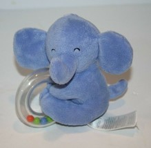 Carters Blue Elephant Rattle Ring 4&quot; Stuffed Animal Plush Toy Kid Preferred 2015 - $9.75