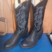 cowboy boots Mens size 7 D, Cowtown bk bullhide L, bk bl emb U (item:p331 - $177.65