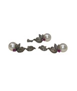 ALX Thai Sterling Silver 925 Marcasite Pearl Ruby Accent Earring &amp; Charm... - $734.21 MXN
