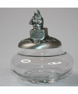 Vintage Clear Glass Jar With Pewter Christmas Santa Trinket Dish Rare 3D... - $6.81