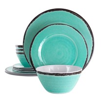 Elama Azul Banquet 12 Piece Lightweight Melamine Dinnerware Set in Turqu... - $49.45