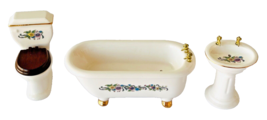 Miniature Dollhouse 3 pc Porcelain Bathroom Set Bathtub Toilet Pedestal Sink - $48.37