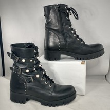 Girotti black pearl lace up leather combat boots Size EU 39 (Approx US 8.5) - £58.24 GBP